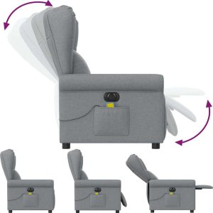 vidaXL Rozkładany fotel masujący, elektryczny, jasnoszary, tkanina 7