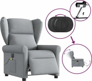 vidaXL Rozkładany fotel masujący, elektryczny, jasnoszary, tkanina 8