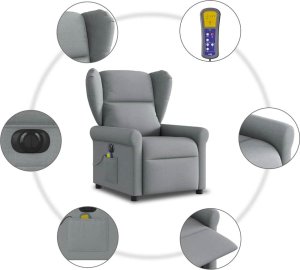 vidaXL Rozkładany fotel masujący, elektryczny, jasnoszary, tkanina 10