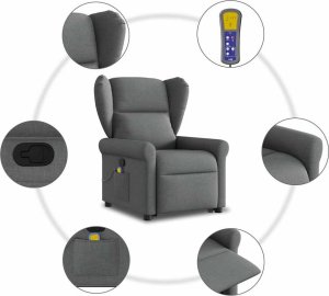 vidaXL Podnoszony fotel masujący, rozkładany, ciemnoszary, tkanina 10