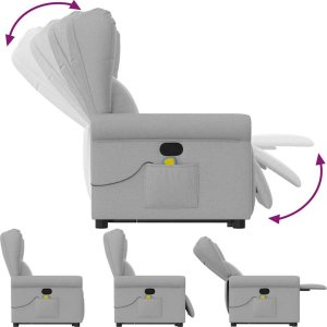 vidaXL Podnoszony fotel masujący, rozkładany, szary, tkanina 7