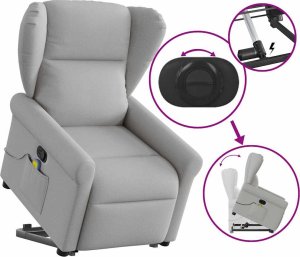 vidaXL Podnoszony fotel masujący, rozkładany, szary, tkanina 8