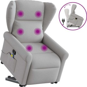 vidaXL Podnoszony fotel masujący, rozkładany, szary, tkanina 9