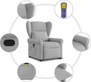 vidaXL Podnoszony fotel masujący, rozkładany, szary, tkanina 10