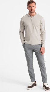 Longsleeve męski polo z zapinanym na zamek kołnierzykiem  kremowy V3 OM-POLS-0130 S 3