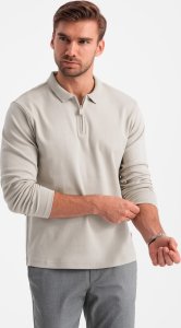 Longsleeve męski polo z zapinanym na zamek kołnierzykiem  kremowy V3 OM-POLS-0130 S 4