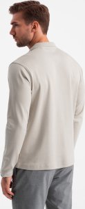 Longsleeve męski polo z zapinanym na zamek kołnierzykiem  kremowy V3 OM-POLS-0130 S 5