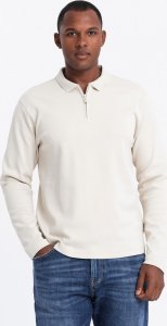 Longsleeve męski polo z zapinanym na zamek kołnierzykiem  kremowy V3 OM-POLS-0130 XXL 1