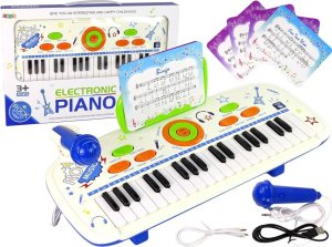 Elektryczne Pianino Keyboard Dla Dzieci Niebieski Nuty USB MP3 LEAN Toys 1