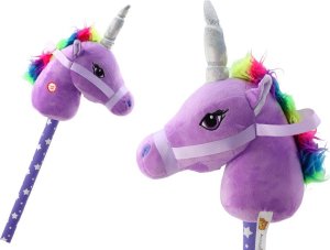 Pluszowa Głowa Jednorożca Na Kiju Hobby Horse Jednorożec Fioletowy Dźwięki LEAN Toys 1
