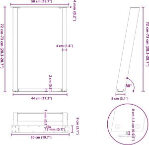 vidXL Nogi do stołu jadalnianego, 2 szt., czarne, 50x(72-73) cm, stal 10