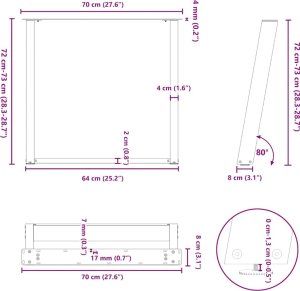 vidXL Nogi do stołu jadalnianego, 2 szt., czarne, 70x(72-73) cm, stal 10