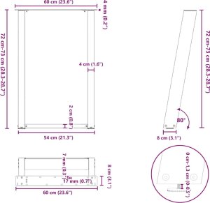 vidaXL vidXL Nogi do stołu jadalnianego, 2 szt., antracyt, 60x(72-73)cm, stal 10