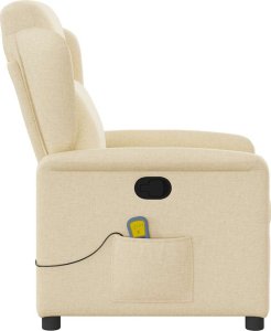 vidaXL Rozkładany fotel masujący, kremowy, obity tkaniną 4