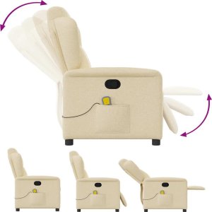 vidaXL Rozkładany fotel masujący, kremowy, obity tkaniną 6