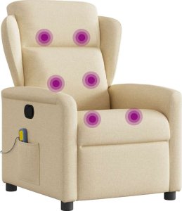 vidaXL Rozkładany fotel masujący, kremowy, obity tkaniną 7
