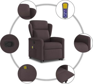 vidaXL Podnoszony fotel masujący, rozkładany, ciemnobrązowy, tkanina 10