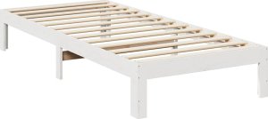vidaXL Rama łóżka bez materaca, biała, 90x200 cm, lite drewno sosnowe 3
