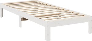 vidaXL Rama łóżka bez materaca, biała, 90x200 cm, lite drewno sosnowe 7
