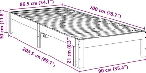 vidaXL Rama łóżka bez materaca, biała, 90x200 cm, lite drewno sosnowe 10