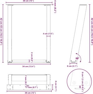 vidaXL Nogi do stolika kawowego, 2 szt., czarne, 38x(42-43) cm, stal 10