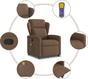 vidaXL Rozkładany fotel masujący, brązowy, obity tkaniną 8