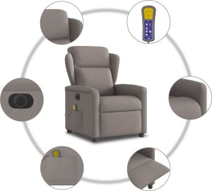 vidaXL Rozkładany fotel masujący, elektryczny, kolor taupe, tkanina 10