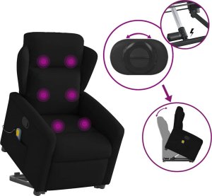 vidaXL Podnoszony fotel masujący, rozkładany, czarny, obity tkaniną 8