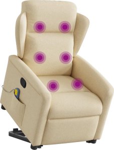 vidaXL Podnoszony fotel masujący, rozkładany, kremowy, obity tkaniną 3
