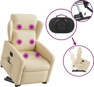 vidaXL Podnoszony fotel masujący, rozkładany, kremowy, obity tkaniną 8