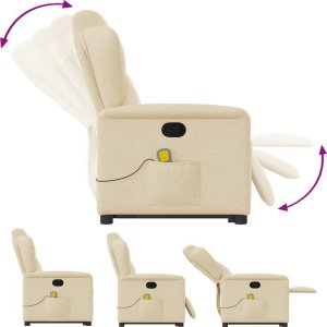 vidaXL Podnoszony fotel masujący, rozkładany, kremowy, obity tkaniną 9