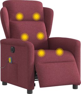 vidaXL Rozkładany fotel masujący, elektryczny, winna czerwień, tkanina 3