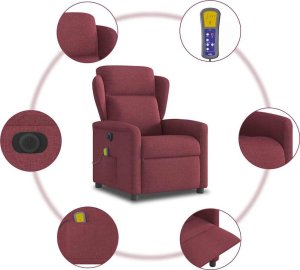 vidaXL Rozkładany fotel masujący, elektryczny, winna czerwień, tkanina 10