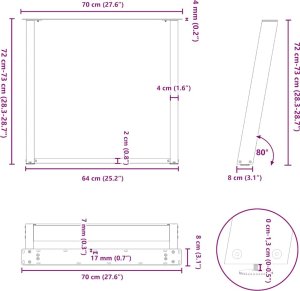 vidXL Nogi do stołu jadalnianego, 2 szt., antracyt, 70x(72-73)cm, stal 10