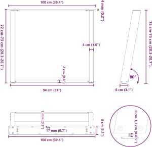 vidXL Nogi do stołu jadalnianego, 2 szt., antracyt, 100x(72-73) cm 10