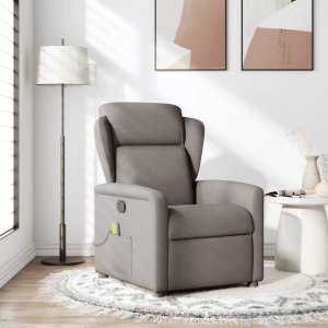 vidaXL Rozkładany fotel masujący, taupe, obity tkaniną 2