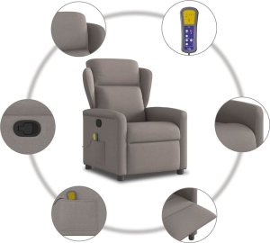 vidaXL Rozkładany fotel masujący, taupe, obity tkaniną 8