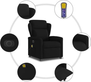 vidaXL Rozkładany fotel masujący, elektryczny, czarny, tkanina 10