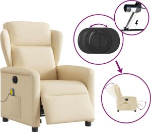 vidaXL Rozkładany fotel masujący, elektryczny, kremowy, tkanina 8