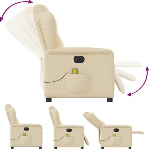 vidaXL Rozkładany fotel masujący, elektryczny, kremowy, tkanina 9