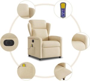vidaXL Rozkładany fotel masujący, elektryczny, kremowy, tkanina 10