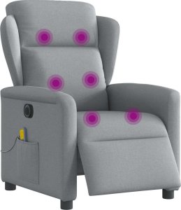 vidaXL Rozkładany fotel masujący, elektryczny, jasnoszary, tkanina 3