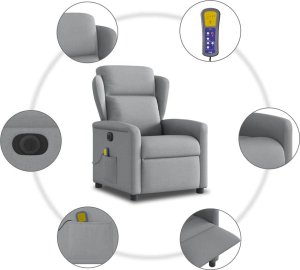 vidaXL Rozkładany fotel masujący, elektryczny, jasnoszary, tkanina 10