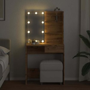 vidaXL Toaletka z oświetleniem LED, dąb artisan, 74,5x40x141 cm 4