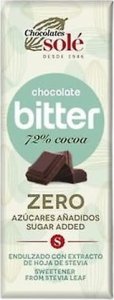 Czekolada gorzka 72% kakao bez dodatku cukru ze stewią 25 g SOLE 1