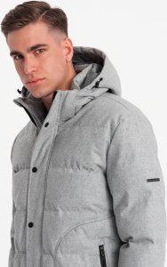 Męska casualowa kurtka puffer z wełną  jasnoszary melanż V3 OM-JAHP-0203 S 2