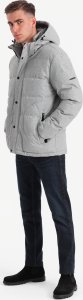 Męska casualowa kurtka puffer z wełną  jasnoszary melanż V3 OM-JAHP-0203 S 3