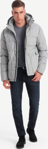 Męska casualowa kurtka puffer z wełną  jasnoszary melanż V3 OM-JAHP-0203 S 4