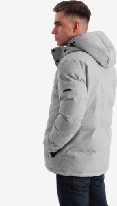 Męska casualowa kurtka puffer z wełną  jasnoszary melanż V3 OM-JAHP-0203 S 9