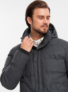 Casualowa męska kurtka puffer z wełną  czarny melanż V2 OM-JAHP-0203 XL 2